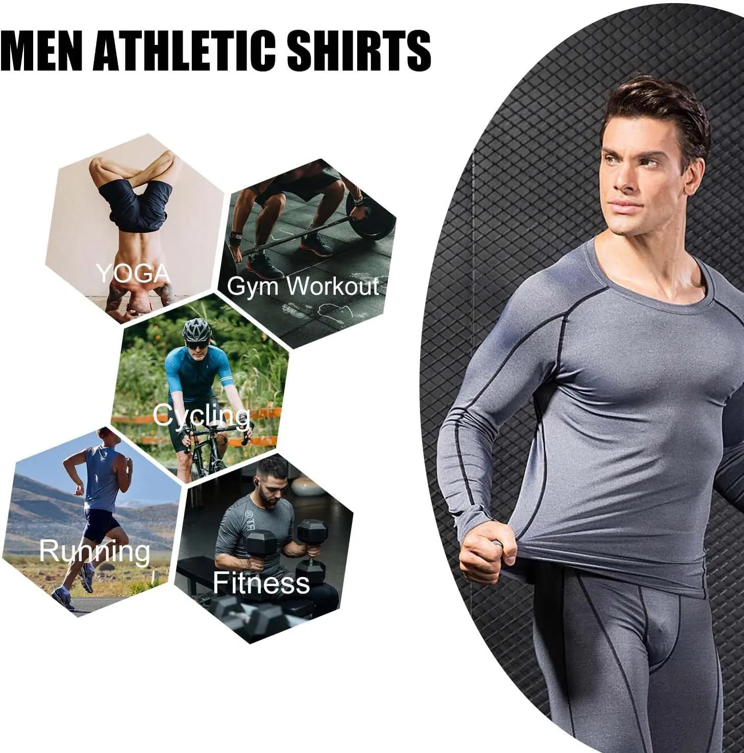 Compression Shirts for Men Long Sleeve Crew Neck Quick Dry Workout Running Athletic Base Layer Mens Compression Tops