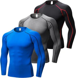 Compression Shirts for Men Long Sleeve Crew Neck Quick Dry Workout Running Athletic Base Layer Mens Compression Tops