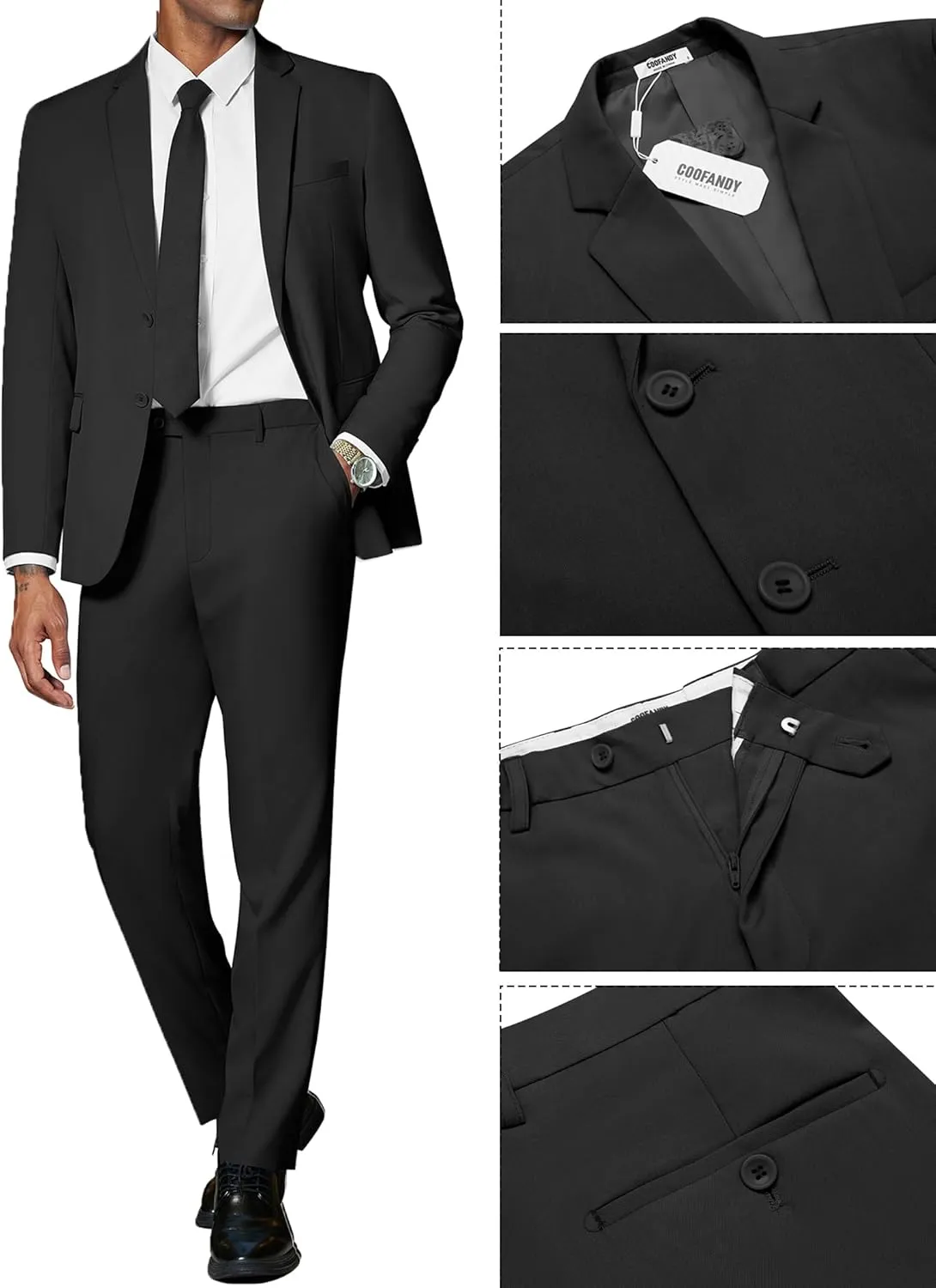COOFANDY Mens 2 Piece Suit Slim Fit 2 Button Formal Jacket Suits Pants Set for Wedding Business Prom