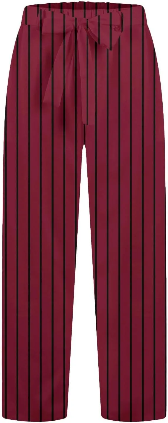 Cotton Linen Pants for Women Wide Leg Elastic Waist Capri Pant Casual Loose Palazzo Cropped Trousers with Pockets