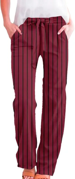 Cotton Linen Pants for Women Wide Leg Elastic Waist Capri Pant Casual Loose Palazzo Cropped Trousers with Pockets