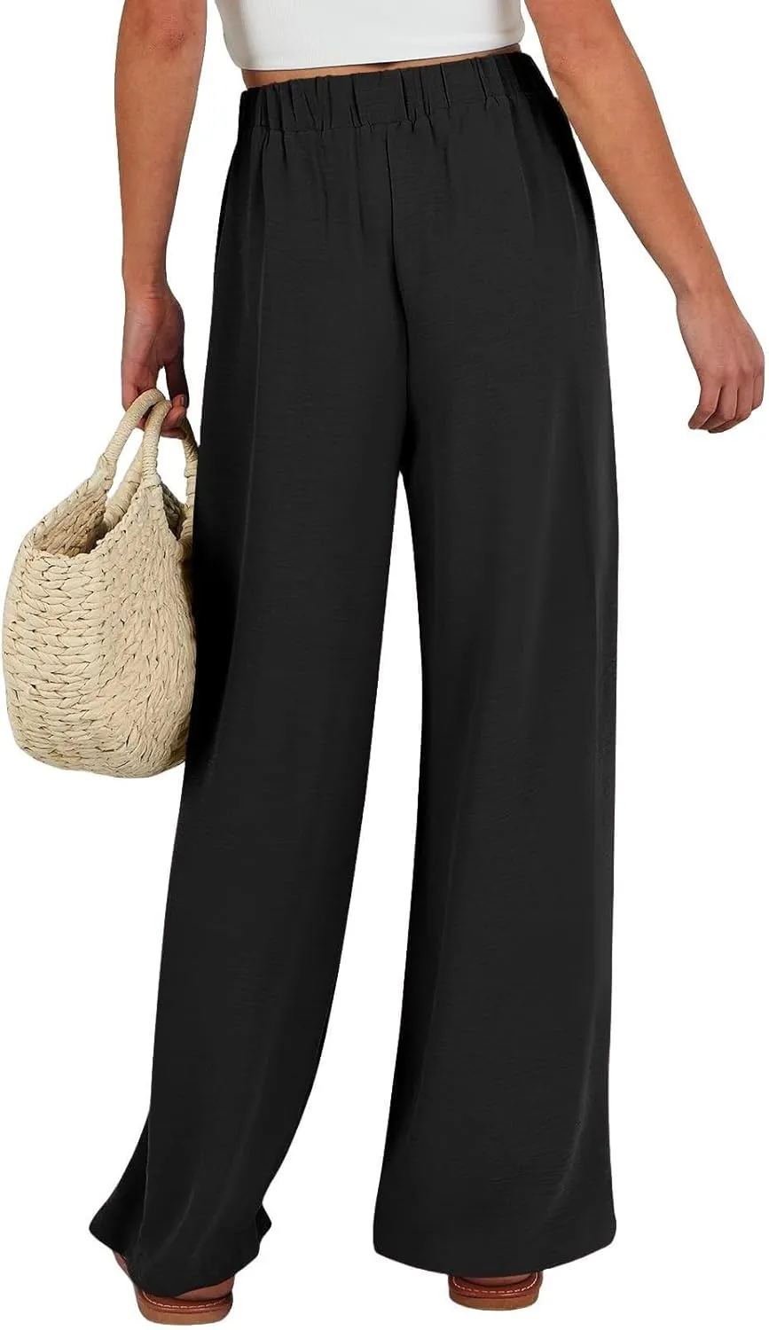 Cotton Linen Pants Women Wide Leg Palazzo Summer High Waist Flowy Casual Trousers Loose Beach Vacation Boho Outfits