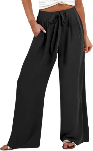Cotton Linen Pants Women Wide Leg Palazzo Summer High Waist Flowy Casual Trousers Loose Beach Vacation Boho Outfits