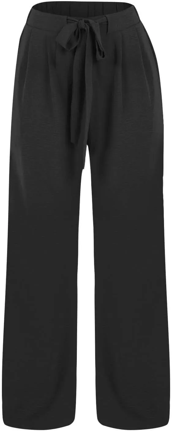 Cotton Linen Pants Women Wide Leg Palazzo Summer High Waist Flowy Casual Trousers Loose Beach Vacation Boho Outfits