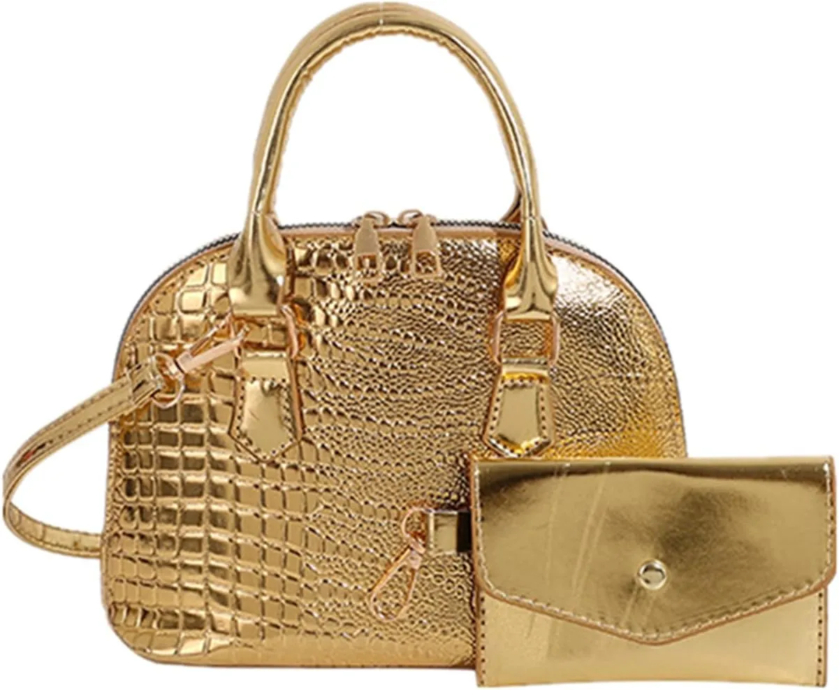 Crossbody Purse Crocodile Pattern Faux Leather Purse Crossbody Shoulder Bag Zip-Around Classic Dome Satchel Bags for Women