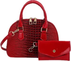Crossbody Purse Crocodile Pattern Faux Leather Purse Crossbody Shoulder Bag Zip-Around Classic Dome Satchel Bags for Women