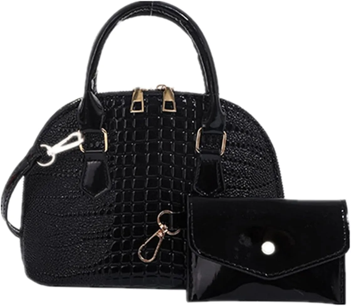 Crossbody Purse Crocodile Pattern Faux Leather Purse Crossbody Shoulder Bag Zip-Around Classic Dome Satchel Bags for Women