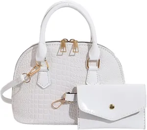 Crossbody Purse Crocodile Pattern Faux Leather Purse Crossbody Shoulder Bag Zip-Around Classic Dome Satchel Bags for Women