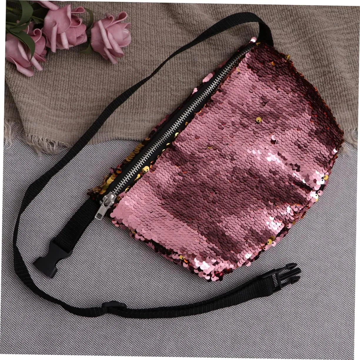 Crossbody Travel Bag The Tote Bag Belt Bag for Ladies Sequins Shining Waist Pouch Waist Bag for Women Crossbody Bags for Women Travel Waist Bags Miss Cosmetic Bag Girl, Medium, Pink
