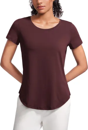 CRZ YOGA Pima Cotton Womens Short Sleeve Shirt Loose Yoga T-Shirt Casual Tops