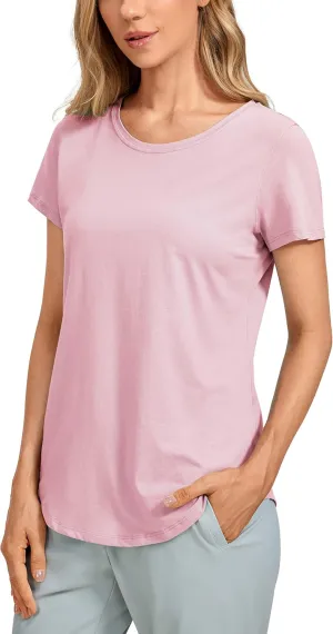 CRZ YOGA Pima Cotton Womens Short Sleeve Shirt Loose Yoga T-Shirt Casual Tops