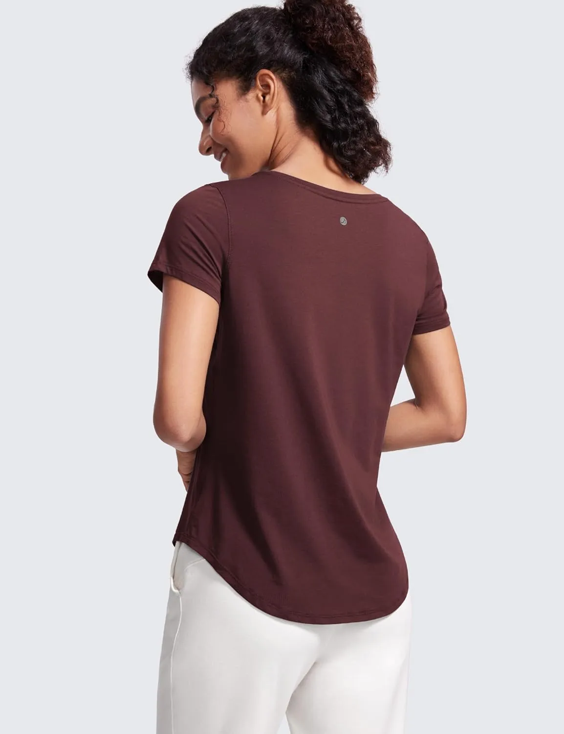 CRZ YOGA Pima Cotton Womens Short Sleeve Shirt Loose Yoga T-Shirt Casual Tops