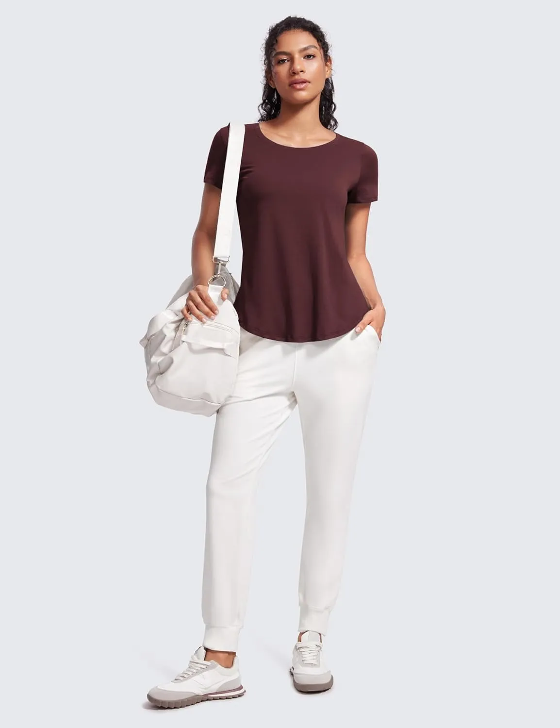 CRZ YOGA Pima Cotton Womens Short Sleeve Shirt Loose Yoga T-Shirt Casual Tops