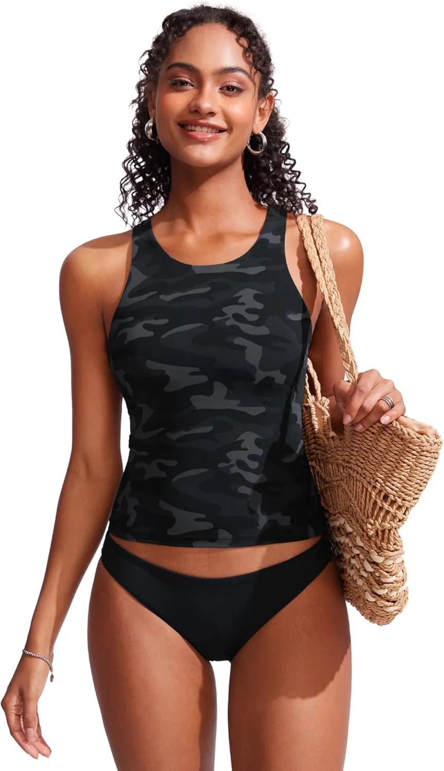 CRZ YOGA Racerback Tankini Tops for Women High Neck Modest Bathing Swim Suits Sporty Tank Only No Bottom