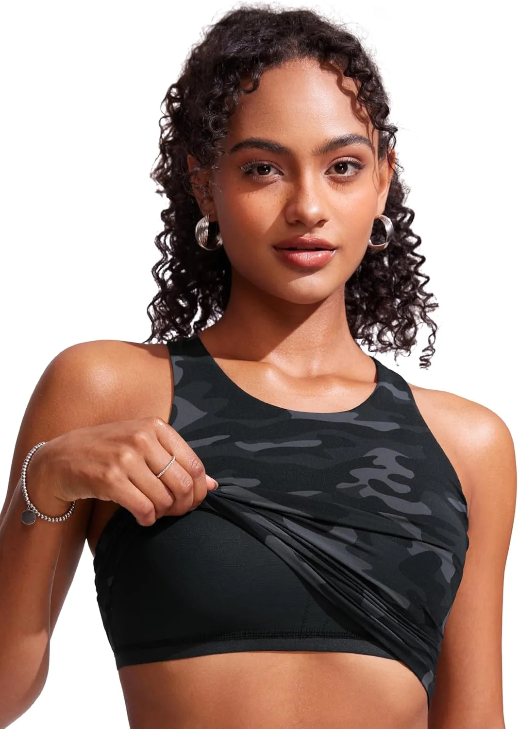 CRZ YOGA Racerback Tankini Tops for Women High Neck Modest Bathing Swim Suits Sporty Tank Only No Bottom
