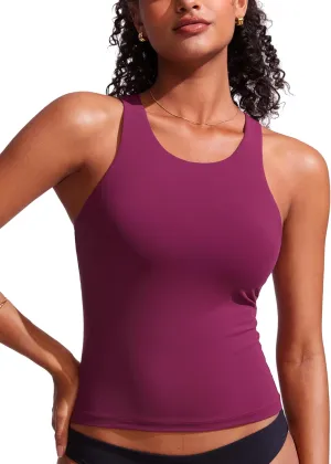 CRZ YOGA Racerback Tankini Tops for Women High Neck Modest Bathing Swim Suits Sporty Tank Only No Bottom