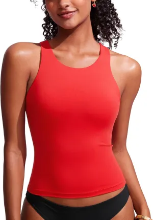 CRZ YOGA Racerback Tankini Tops for Women High Neck Modest Bathing Swim Suits Sporty Tank Only No Bottom
