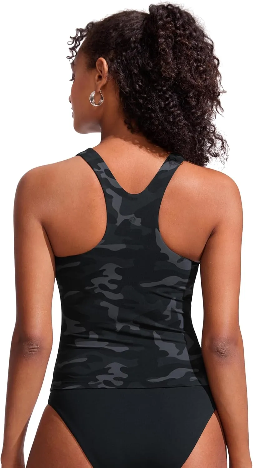 CRZ YOGA Racerback Tankini Tops for Women High Neck Modest Bathing Swim Suits Sporty Tank Only No Bottom