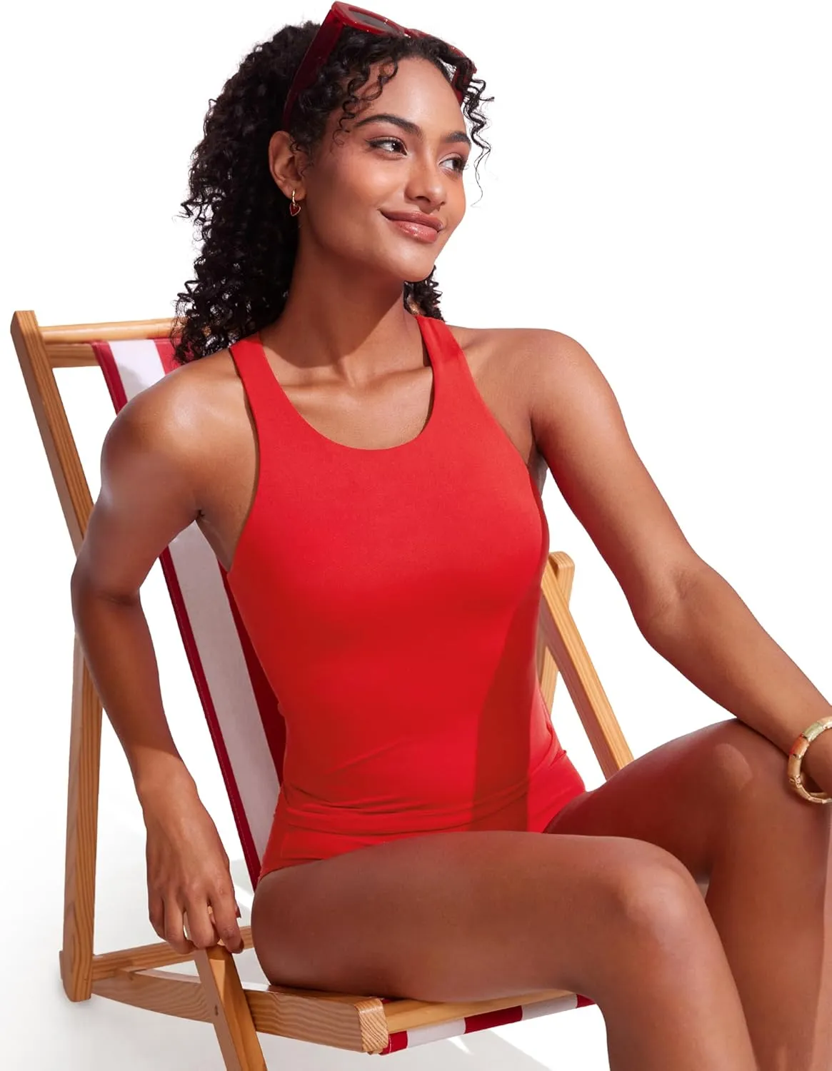 CRZ YOGA Racerback Tankini Tops for Women High Neck Modest Bathing Swim Suits Sporty Tank Only No Bottom