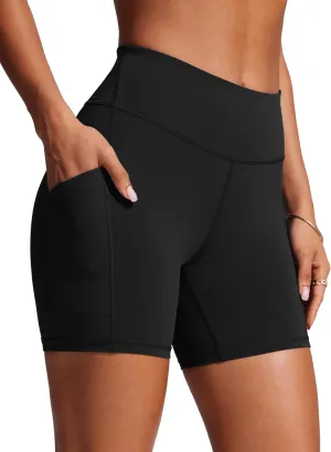 CRZ YOGA Womens 6'' Swim Board Shorts High Waisted Quick Dry Bathing Bottoms Swimsuit Trunks with Liner and Pockets