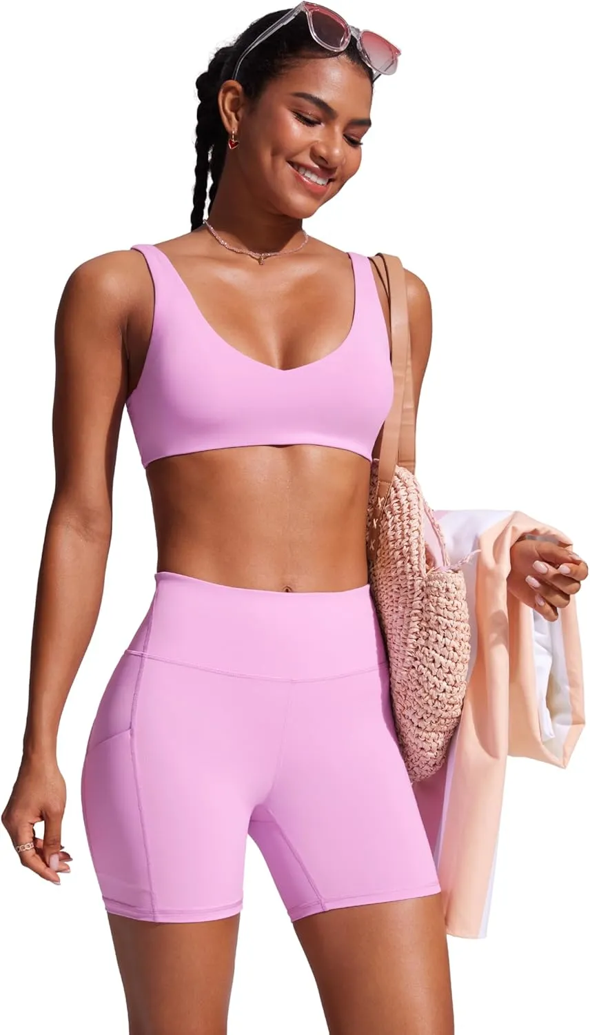 CRZ YOGA Womens 6'' Swim Board Shorts High Waisted Quick Dry Bathing Bottoms Swimsuit Trunks with Liner and Pockets