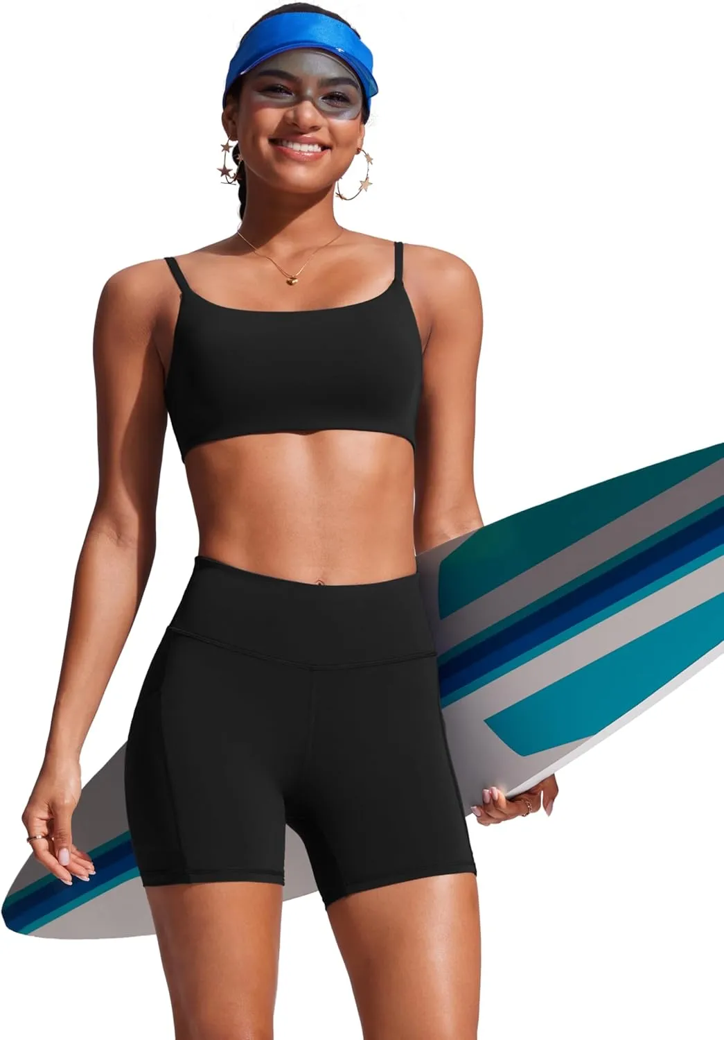 CRZ YOGA Womens 6'' Swim Board Shorts High Waisted Quick Dry Bathing Bottoms Swimsuit Trunks with Liner and Pockets