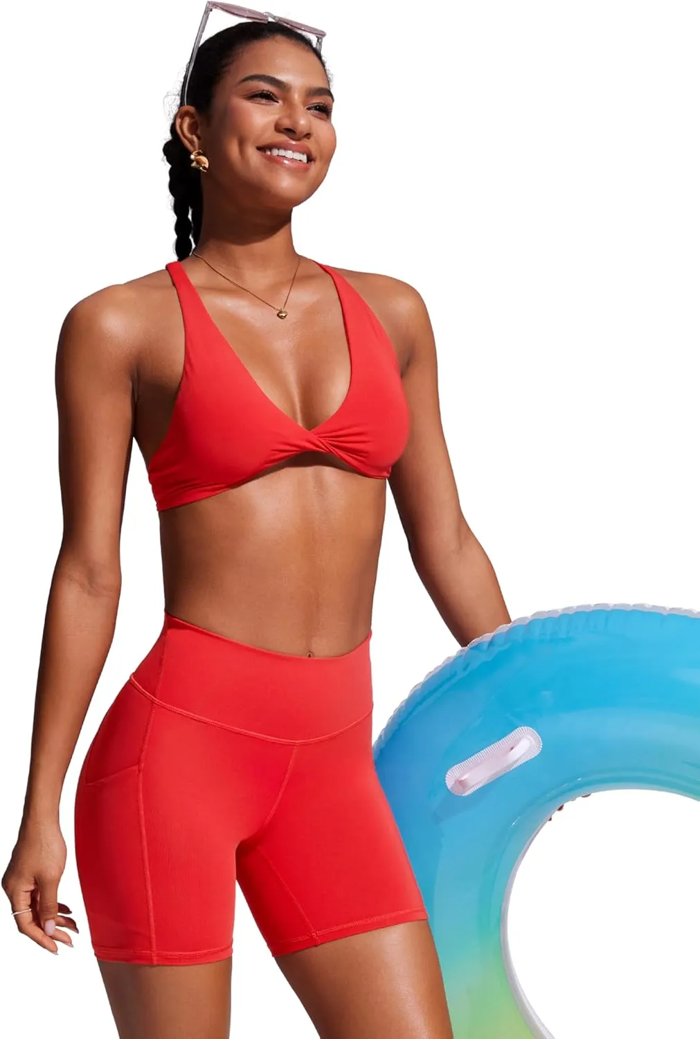 CRZ YOGA Womens 6'' Swim Board Shorts High Waisted Quick Dry Bathing Bottoms Swimsuit Trunks with Liner and Pockets