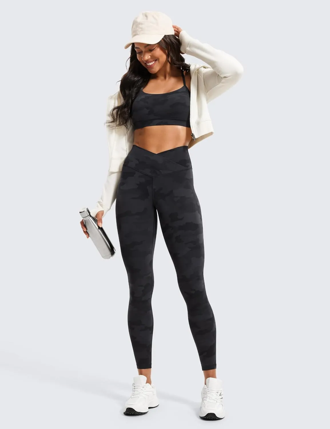 CRZ YOGA Womens Butterluxe Cross Waist Workout Leggings 25 Inches - V Crossover High Waisted Gym Yoga