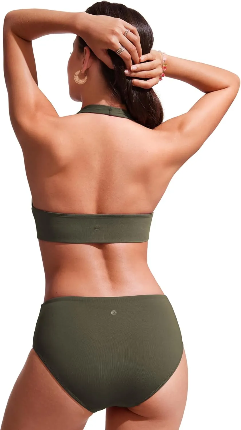 CRZ YOGA Womens Halter Bikini Tops V Neck Swim Bathing Suit Sexy Backless Swimsuit Padded