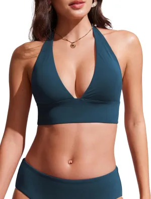 CRZ YOGA Womens Halter Bikini Tops V Neck Swim Bathing Suit Sexy Backless Swimsuit Padded