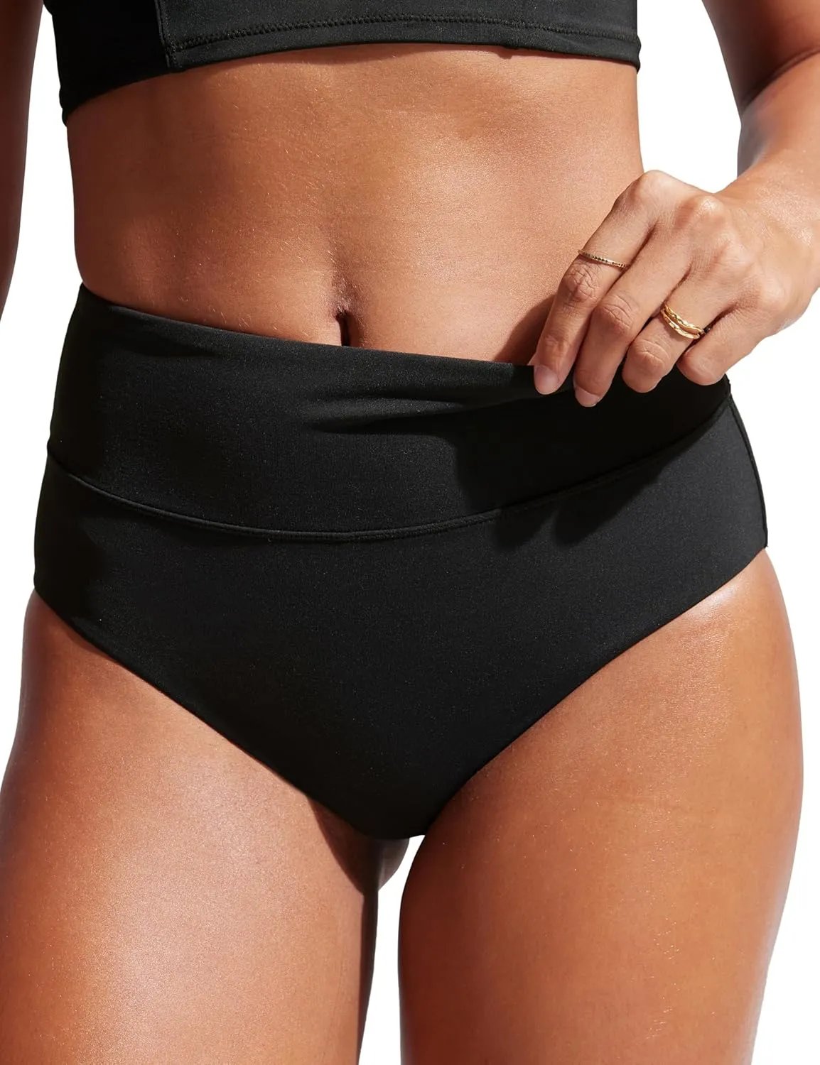 CRZ YOGA Womens High Waisted Bikini Bottom Full Coverage Tummy Control Bathing Suit Wide Waistband Swimsuit Swim Briefs