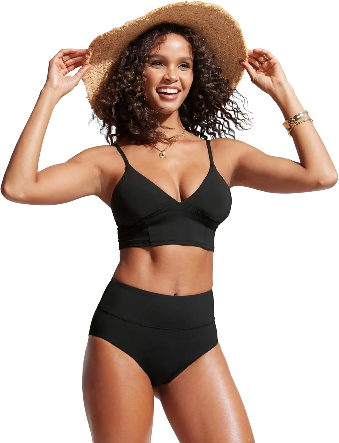 CRZ YOGA Womens High Waisted Bikini Bottom Full Coverage Tummy Control Bathing Suit Wide Waistband Swimsuit Swim Briefs
