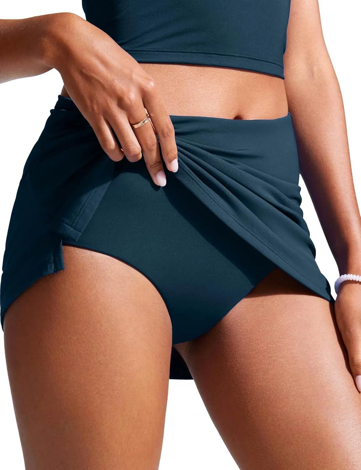 CRZ YOGA Womens High Waisted Swim Skirt A Line Swimsuit Skorts Side Slit Bathing Suit Bikini Bottoms with Built in Briefs