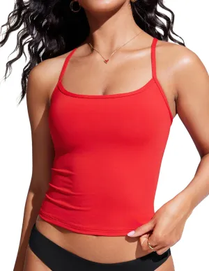 CRZ YOGA Womens Racerback Tankini Tops Scoop Neck Spaghetti Straps Bathing Suit Bikini Only Padded Crop Swim Tank