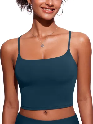 CRZ YOGA Womens Scoop Neck Bikini Tops U Back Longline Swimsuit Adjustable Spaghetti Straps Bathing Suit Crop Tankini
