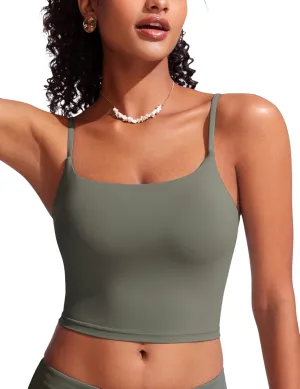 CRZ YOGA Womens Scoop Neck Bikini Tops U Back Longline Swimsuit Adjustable Spaghetti Straps Bathing Suit Crop Tankini