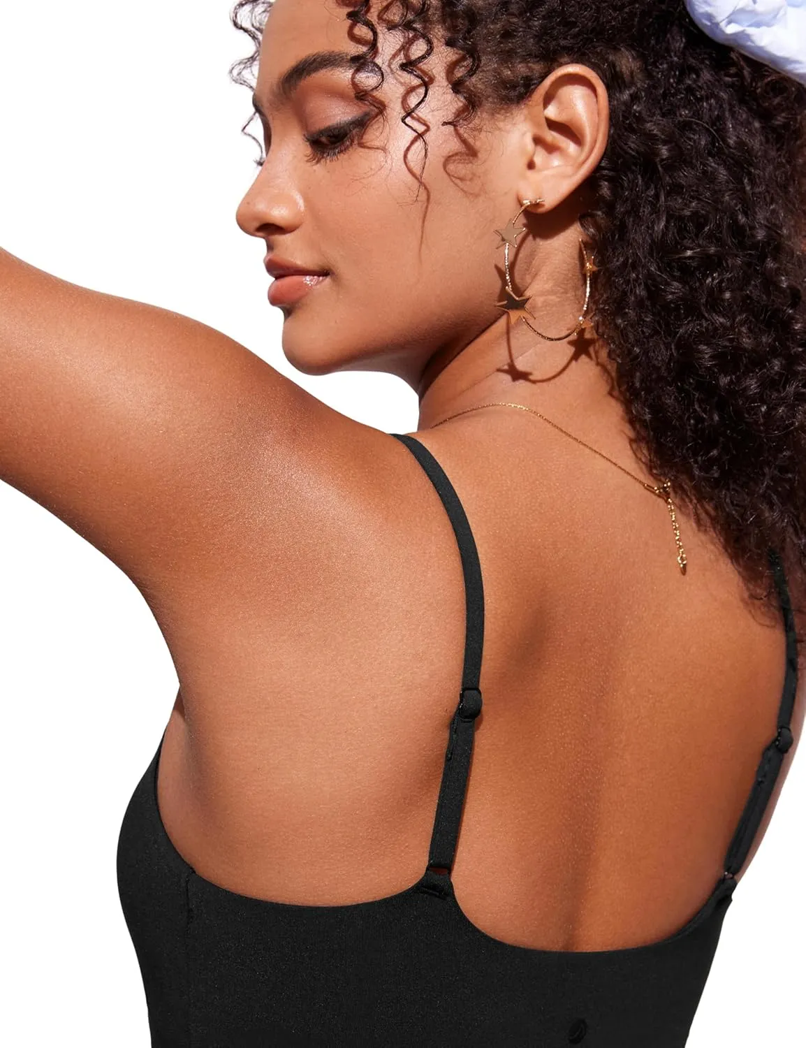 CRZ YOGA Womens Scoop Neck Bikini Tops U Back Longline Swimsuit Adjustable Spaghetti Straps Bathing Suit Crop Tankini