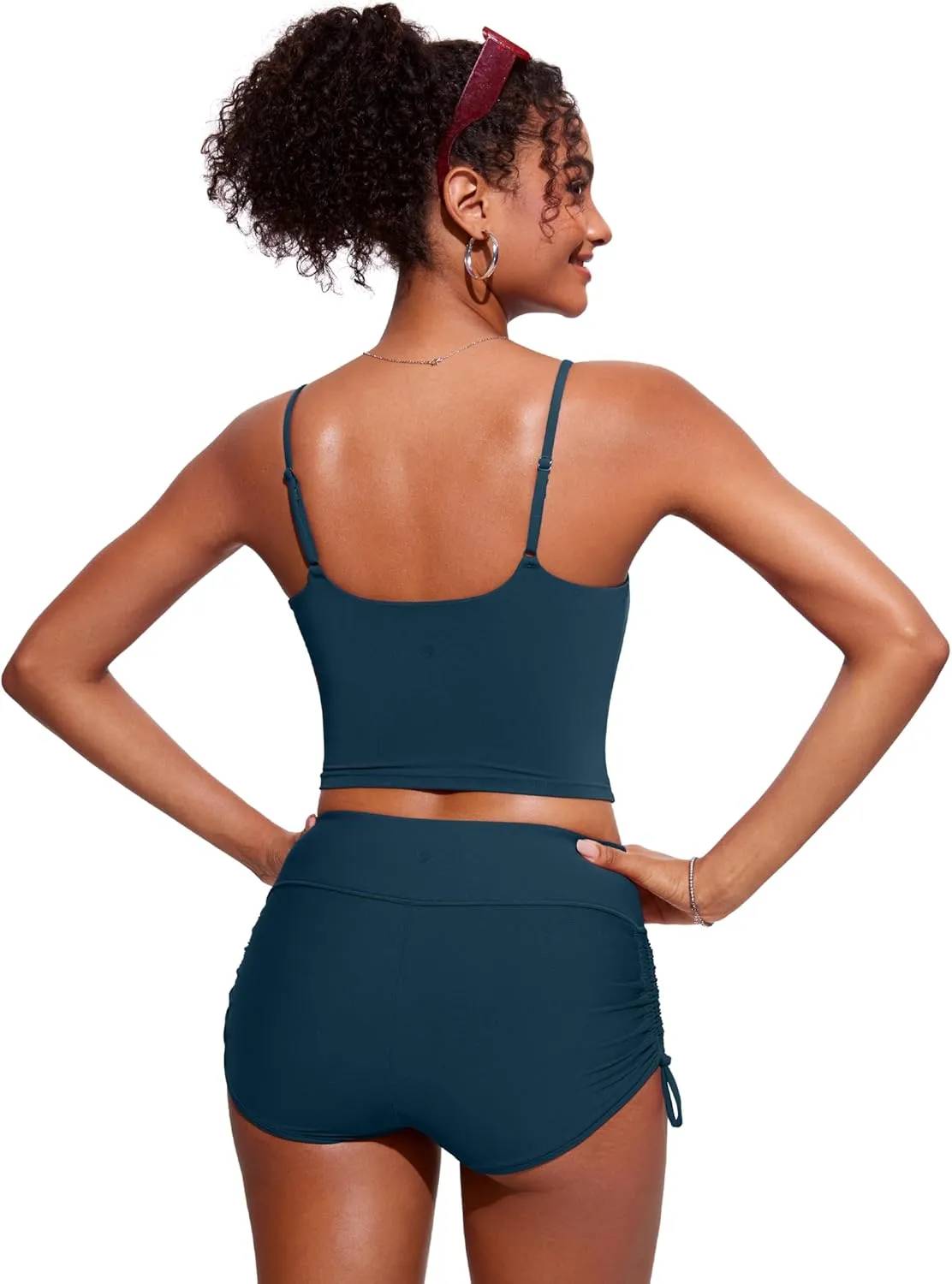 CRZ YOGA Womens Scoop Neck Bikini Tops U Back Longline Swimsuit Adjustable Spaghetti Straps Bathing Suit Crop Tankini