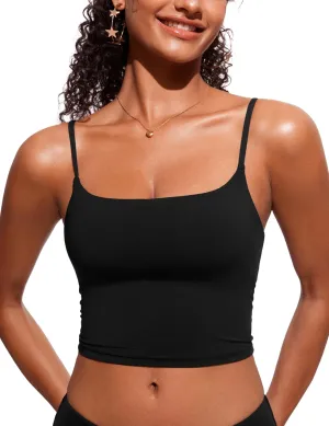 CRZ YOGA Womens Scoop Neck Bikini Tops U Back Longline Swimsuit Adjustable Spaghetti Straps Bathing Suit Crop Tankini