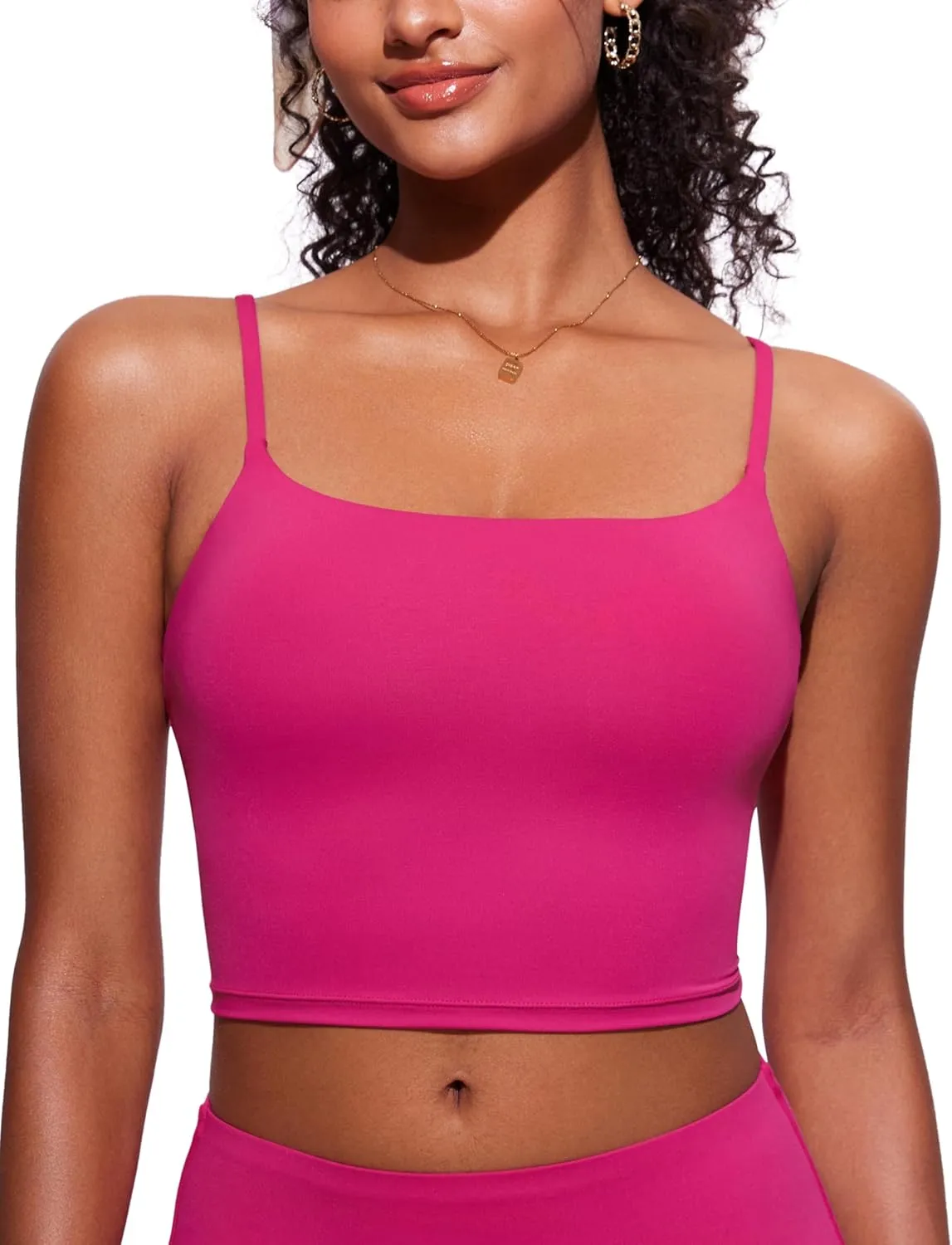 CRZ YOGA Womens Scoop Neck Bikini Tops U Back Longline Swimsuit Adjustable Spaghetti Straps Bathing Suit Crop Tankini