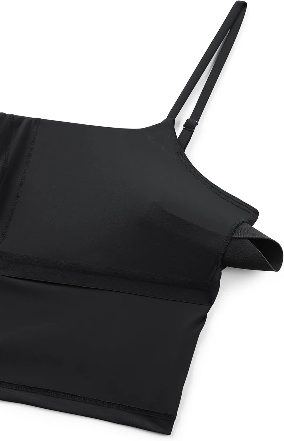 CRZ YOGA Womens Scoop Neck Bikini Tops U Back Longline Swimsuit Adjustable Spaghetti Straps Bathing Suit Crop Tankini