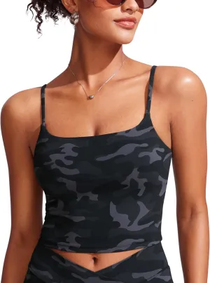 CRZ YOGA Womens Scoop Neck Bikini Tops U Back Longline Swimsuit Adjustable Spaghetti Straps Bathing Suit Crop Tankini