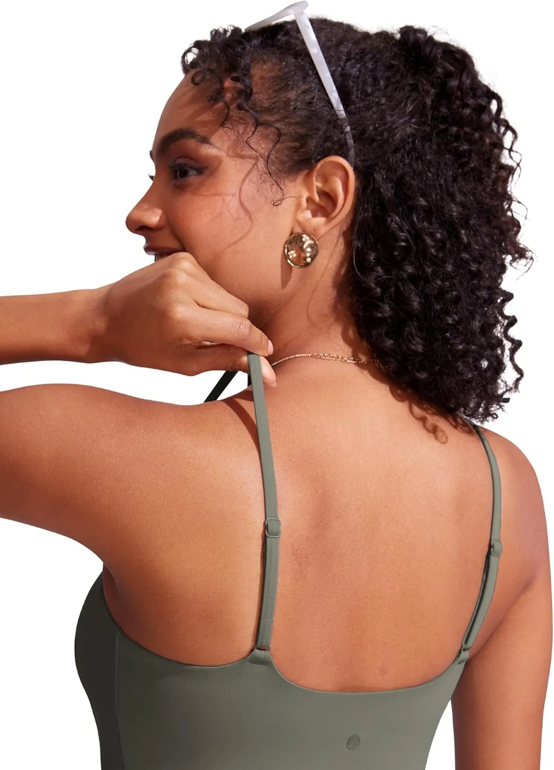 CRZ YOGA Womens Scoop Neck Bikini Tops U Back Longline Swimsuit Adjustable Spaghetti Straps Bathing Suit Crop Tankini