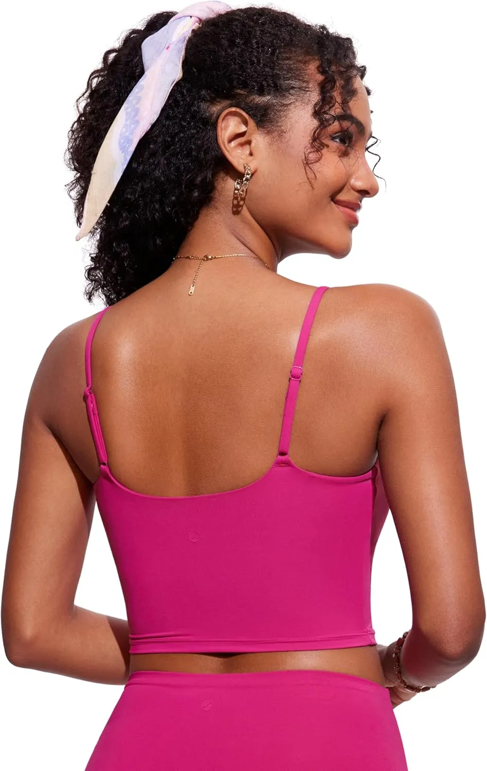 CRZ YOGA Womens Scoop Neck Bikini Tops U Back Longline Swimsuit Adjustable Spaghetti Straps Bathing Suit Crop Tankini