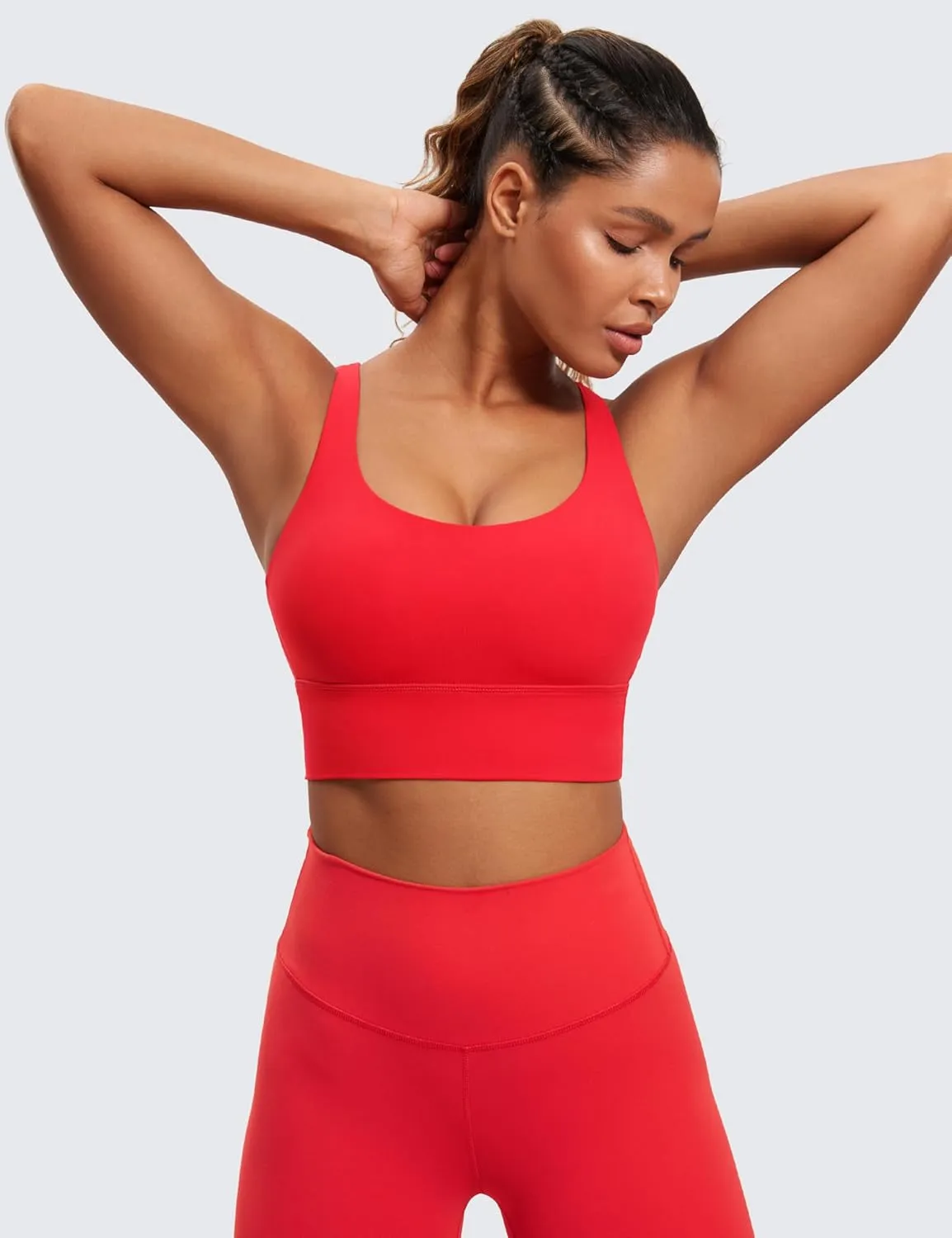 CRZ YOGA Womens Strappy Longline Sports Bra - Medium Impact Criss Cross Yoga Padded Workout Crop Top