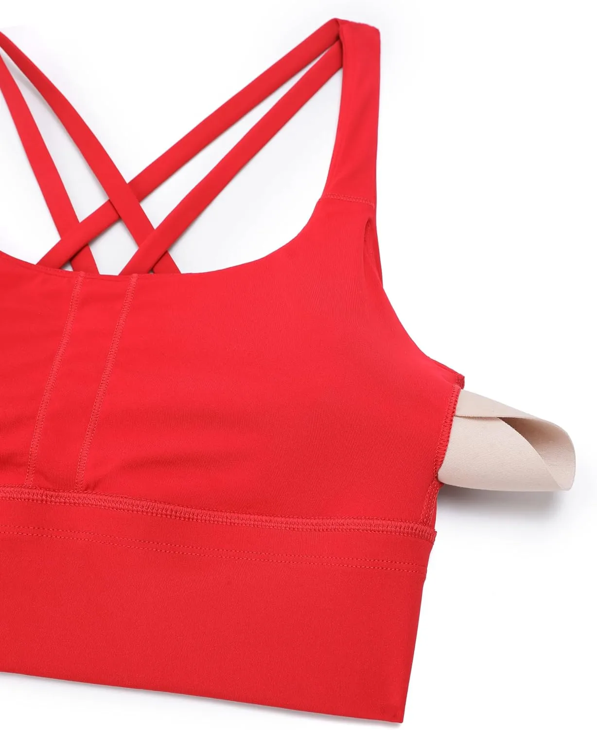 CRZ YOGA Womens Strappy Longline Sports Bra - Medium Impact Criss Cross Yoga Padded Workout Crop Top