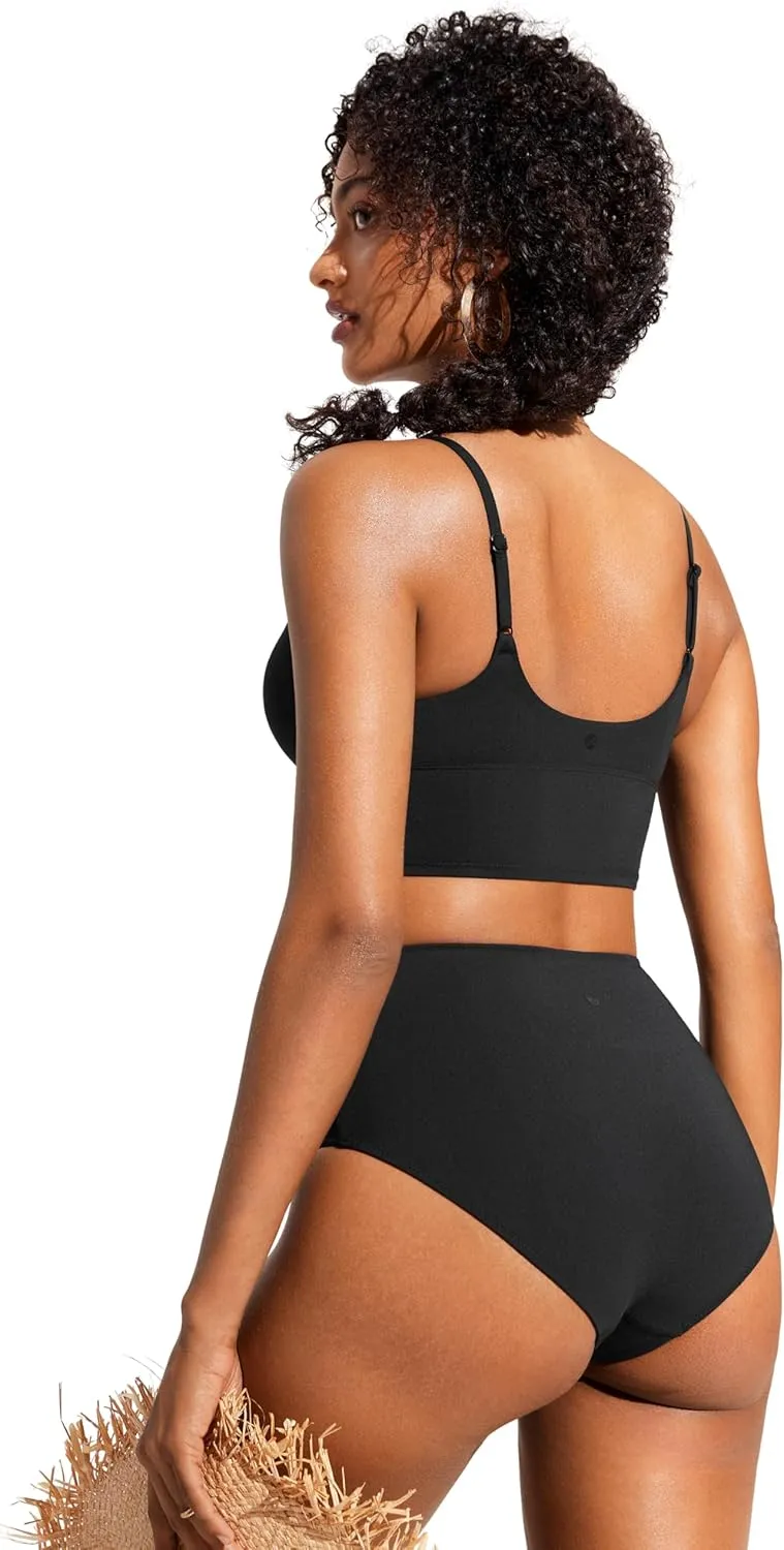 CRZ YOGA Womens V Neck Bikini Tops Adjustable Spaghetti Straps Bathing Suit Sexy Swimsuit Padded
