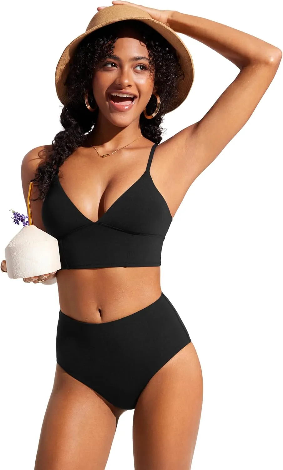 CRZ YOGA Womens V Neck Bikini Tops Adjustable Spaghetti Straps Bathing Suit Sexy Swimsuit Padded