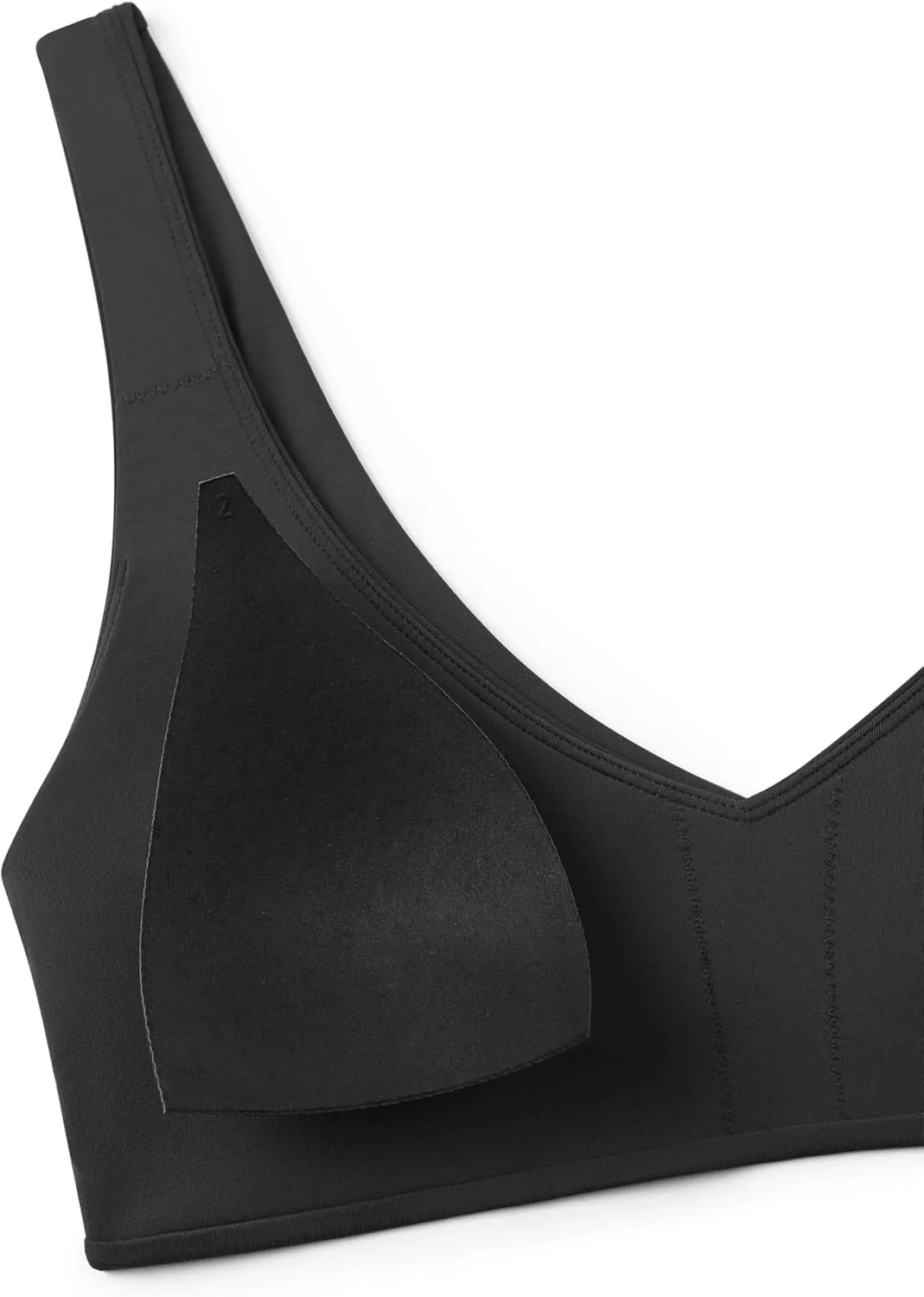 CRZ YOGA Womens V Neck Bikini Tops Bathing Suit V Back Wide Straps Swim Bra Padded Swimsuit