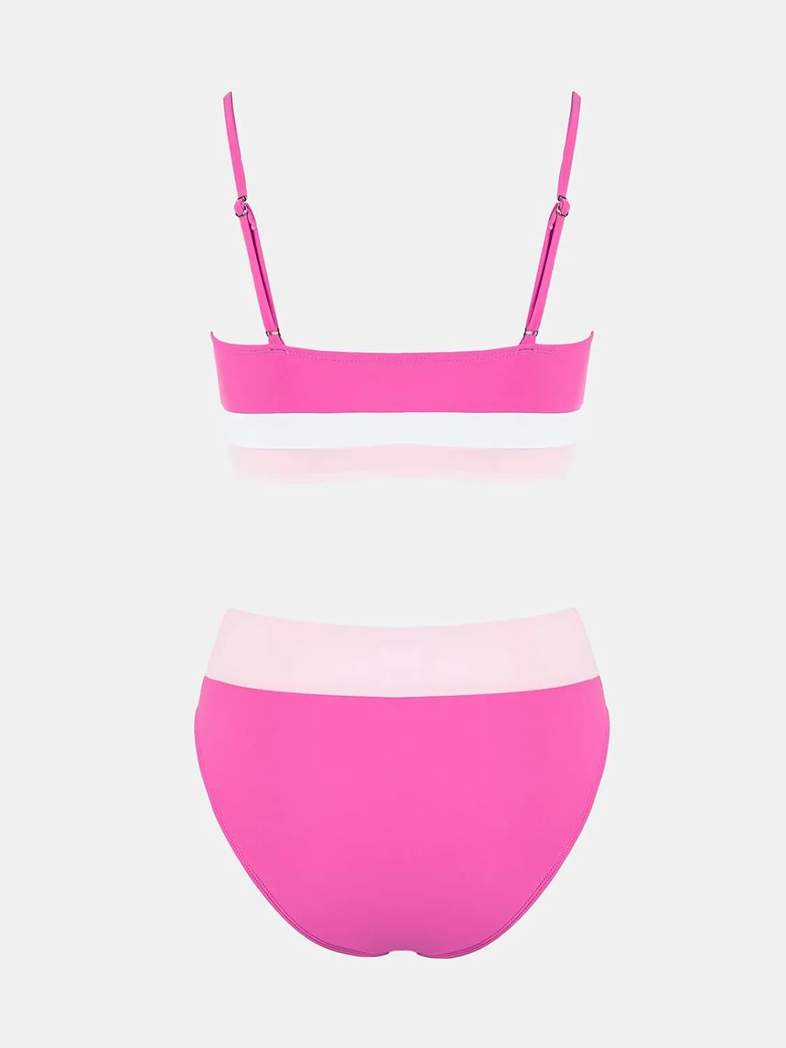 CUPSHE Women's Bikini Sets High Waisted Bathing Suit Scoop Neck Spaghetti Adjustable Straps Color Block Swimwear